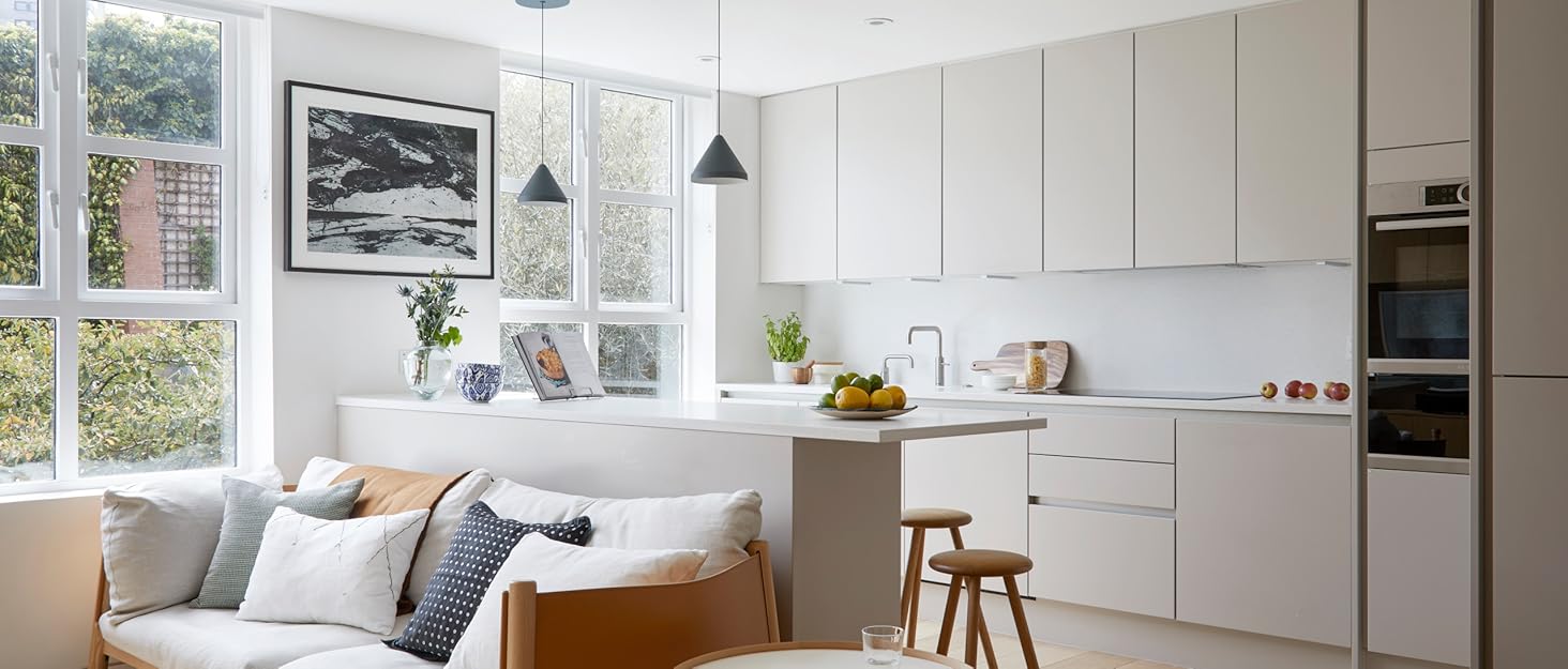 Tidy living room and a clean kitchen