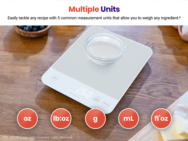 Oz, gram, fl&amp;#39;oz, lb:oz, ml, the scale supports 5 units to converse.