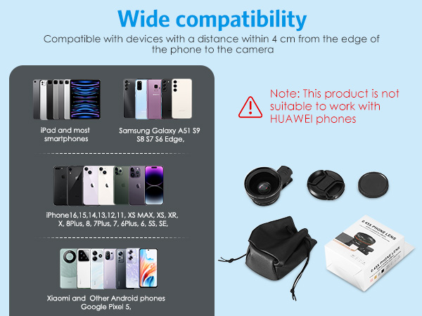 Phone Camera Lens, 0.45X Super Wide Angle Lens 15X Macro Clip-On 2 in 1 Professional iPhone Lens Kit