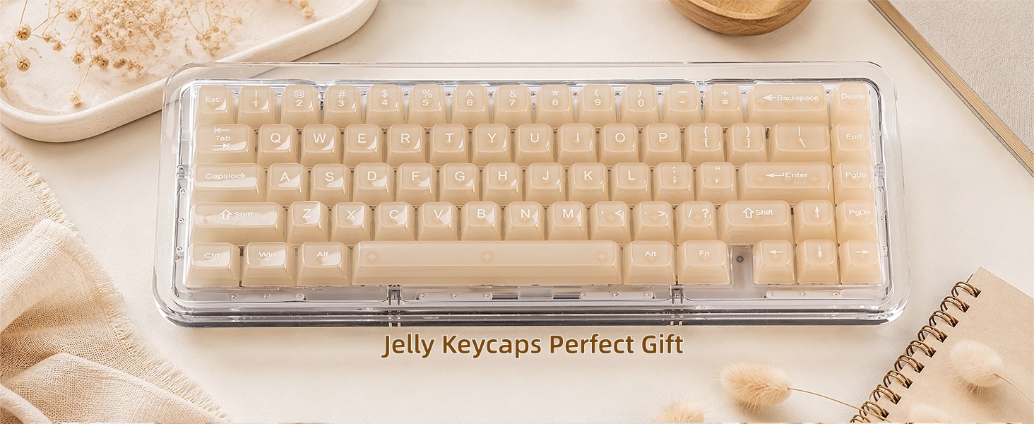 Creamy Khaki Jelly Shine Through Keycaps, Custom Clear Keycaps pbt