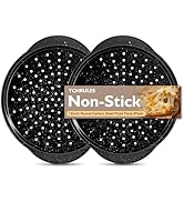 tchrules 2 Pack Pizza Pan 12 Inch with Holes&amp;Handle, Non-Stick Carbon Steel Pizza Tray for Oven, ...