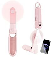 Digibond Pink Handheld Fan, Portable Fan Bullet Shape 3000mAh USB Rechargeable Battery Operate 6 ...