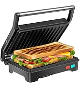 Panini Press Grill, 1000W Sandwich Maker with Non-Stick Coated Plates, Opens 180 Degrees for Any ...