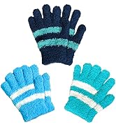 Evridwear Kids Warm Winter Gloves, Full Fingers, Fluffy Stripe Mitten for Little Boys &amp; Girls