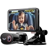 Baby Car Camera with Exit Reminder-5.5" IPS Touchscreen Car Mirror with 1080P Rear Facing,Alerts ...