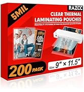 RAZCC Laminating Sheets, 200 Pack Clear Thermal Laminating Plastic Paper Laminator Sheets, 9 x 11...