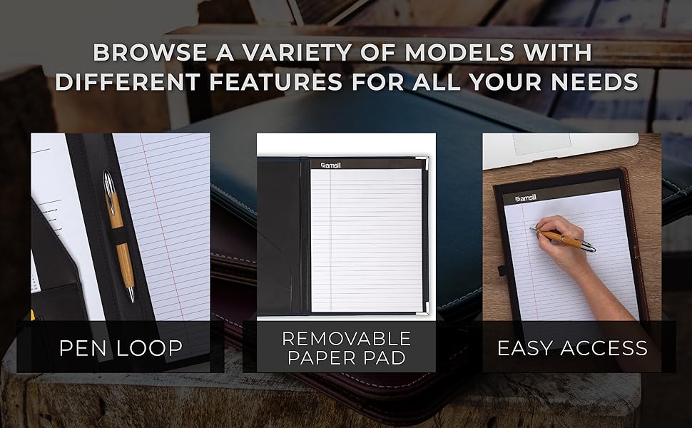 Samsill classic padfolio portfolios with pen loop, paper pad