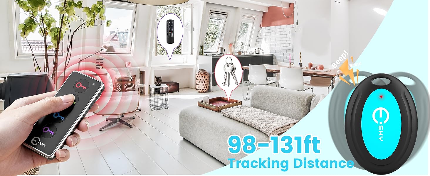 sky Key Finder Locator with Sound 85dB Item Trackers 131ft Range Beeper Tags Wireless Key Finders