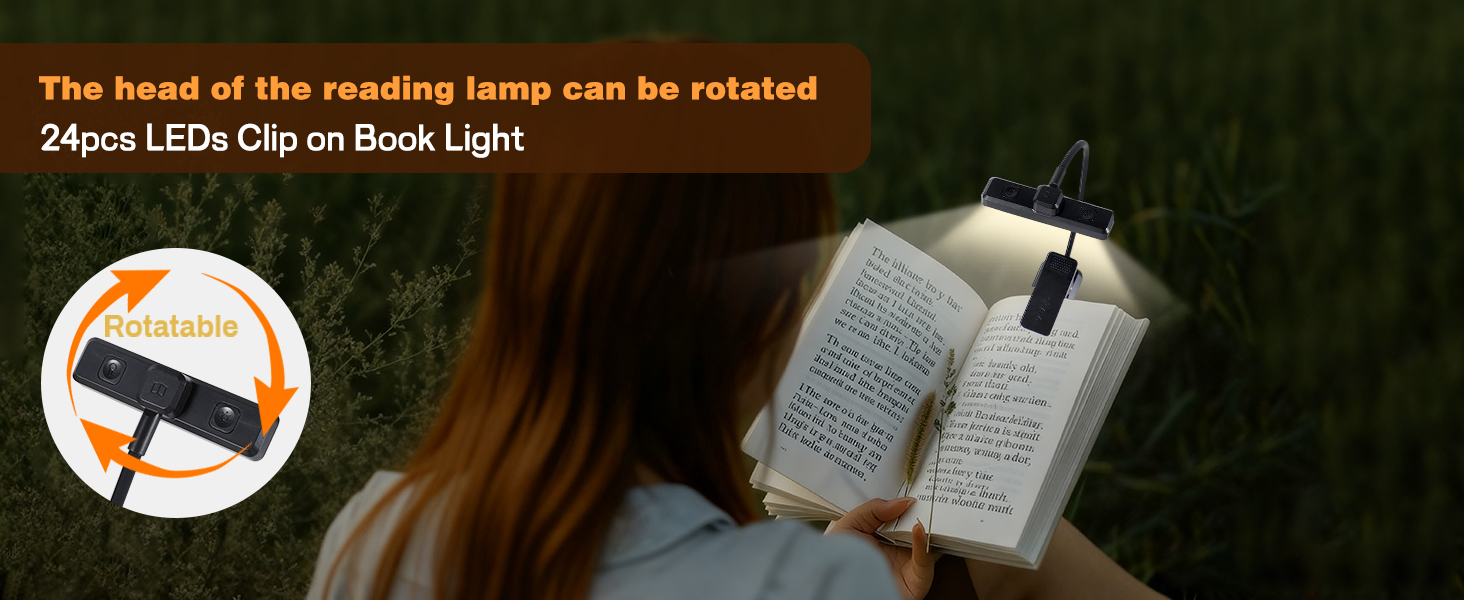 VAVOFO 24pcs LEDs rechargeable reading book light with rotatable light head-black