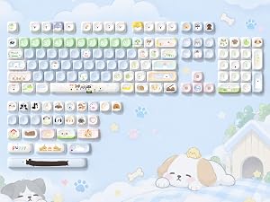 dagaladoo PBT Keyboard Keycaps, Blue/Green MOA keycaps,Cute Puppy