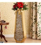 SHYFOY 24" Gold Floor Vase, Gold Crushed Diamond Tall Vases for Floor, Luxury Gold Crystal Glass ...