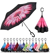LLanxiry Umbrella,Inverted Reverse Upside Down Umbrellas with C-Shaped Handle, Anti-UV Waterproof...