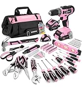 WORKPRO Pink Drill Set with UPGRADED Tool Bag, 157PCS Tool Kit For Home with 20V Cordless Drill D...