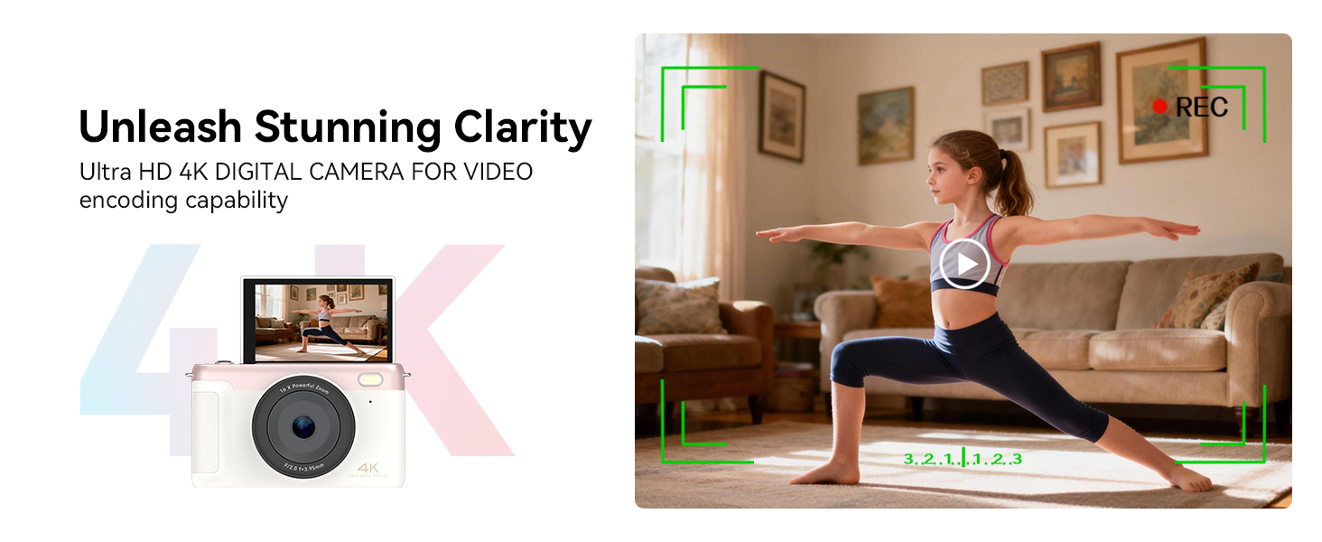 4k digital camera for teenagers photography autofocus pink foldable flip screen