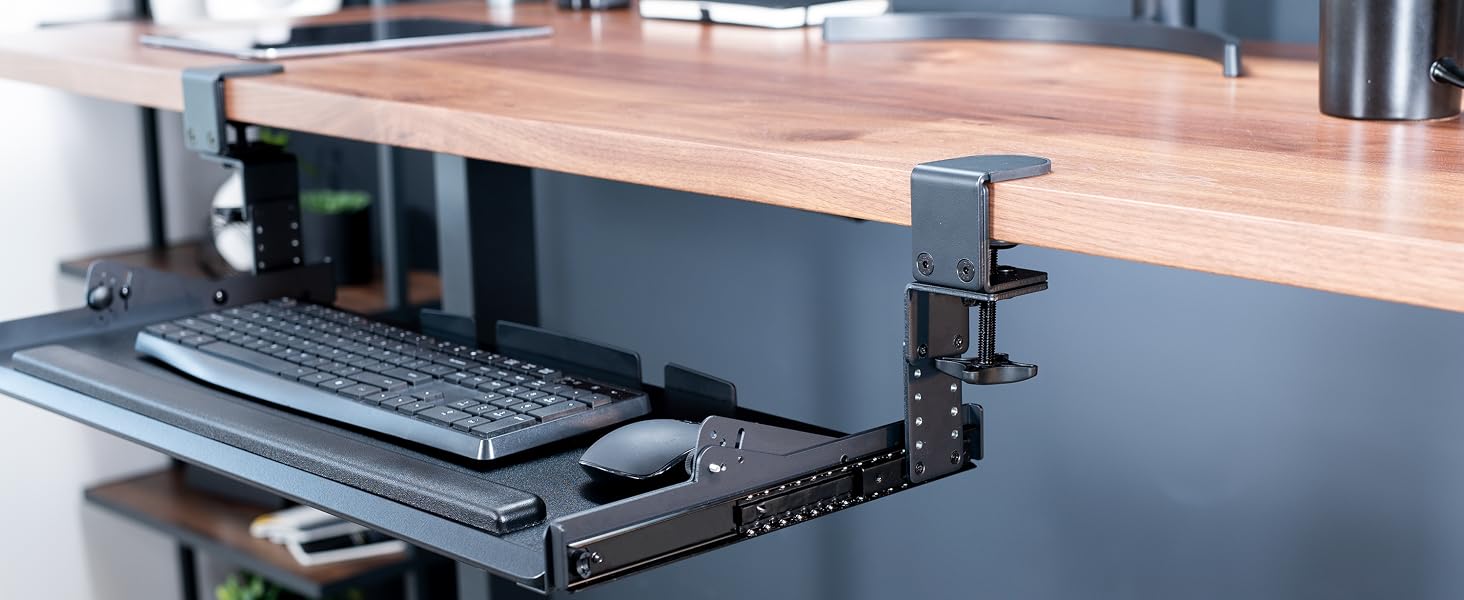 Clamp-on Height Adjustable Tilting Keyboard Tray