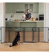 COMOMY 120" Free Standing Dog Gate with Door, Foldable Dog Fence for Indoor &amp; Outdoor, 6 Metal Pa...