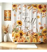 Mocsicka Fall Pumpkin Shower Curtain Autumn Farmhouse Floral Shower Curtain | 72 X 72 Inch Waterp...