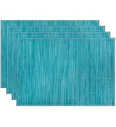 Niviy Teal Blue Placemats Set of 4, 12x18 Inch Washable Easy to Clean Heat-Resistant Anti-Skid Te...