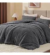 BEDELITE Fluffy Queen Comforter Set - Grey Fleece Soft Comforter for Queen Size Bed, Luxury Warm ...