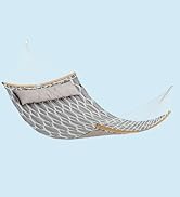 SONGMICS Hammock, Quilted Hammock with Curved Bamboo Spreaders, Pillow, 78.7 x 55.1 Inches, Porta...
