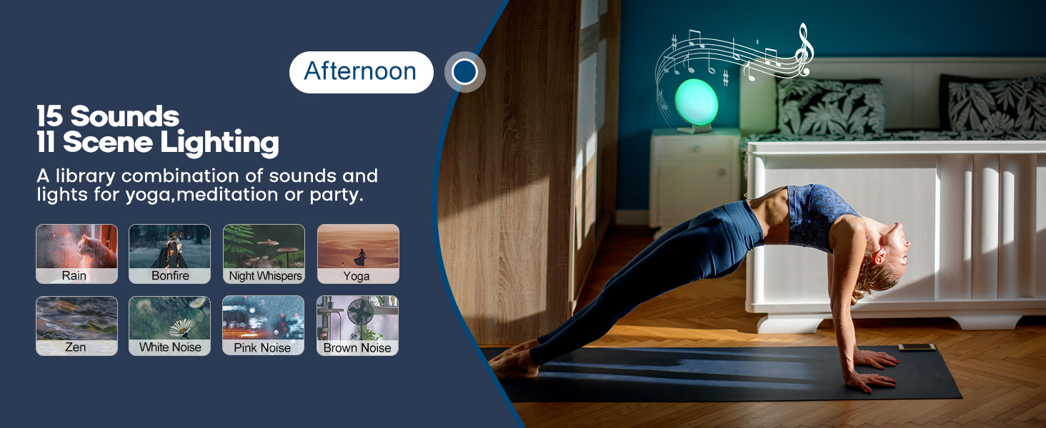 Sunrise alarm clock with wireless charging white noise sleep sound machine nursery night light 