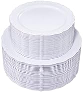 U-QE 100 Pieces White Disposable Plates - Premium Hard Plastic Plates for Wedding and Party Use I...