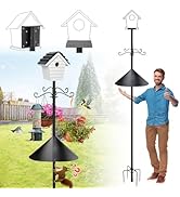 95 Inch Bird Feeder Pole with Squirrel Baffle - Adjustable Height Bird House Feeding Station Stan...