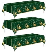Childom 3 Pack Ramadan Mubarak Tablecloths for Eid Mubarak Decorations,54" x 108" Plastic Disposa...