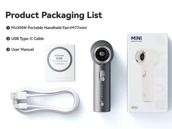 Portable Handheld Fan, USB Type-C Cable, User Manual