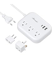 European Plug Adapter, Alitayee EU/UK/US Travel Power Strip with 3 Outlets 3 USB Ports, Internati...