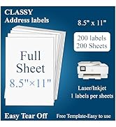 (200 Sheets,200 Labels) Sticker Paper, Full Sheet Shipping Labels 8.5 x 11, Self Adhesive Full Sh...