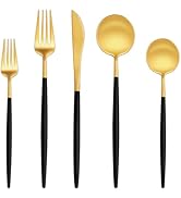 EUIRIO 20-Piece Matte Black Gold Silverware Set, Modern Flatware Set for 4, Premium Stainless Ste...