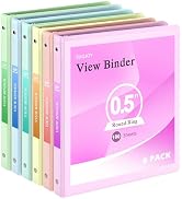 SUQJOY 0.5 inch 3-Ring Binder, 1/2 inch Round Ring Binder with 2 Inside Pockets, Clear View Cover...
