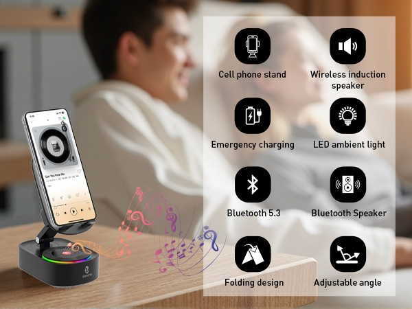 Cell Phone Stand with Wireless Bluetooth Speaker