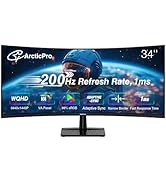 ArcticPro 34inch 200Hz Curved Gaming Monitor, WQHD 3440*1440p, 1ms Response Time, Adaptive sync, ...