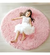 ONASAR Light Pink Round Area Rugs 4ft for Bedroom Living Room, Washable Fluffy Circle Rug for Kid...