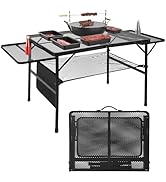 Pnbfhn Folding Grill Table, 3x2 FT Portable Camping Table with 2 Wing Panels, Height Adjustable M...