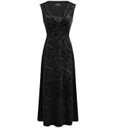 CIDER Fall Velvet Maxi Dress Women V Neck Lace Trim Sleeveless Dress | Wedding Guest Dress, Forma...