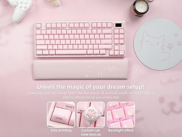 Pink Wireless Mechanical Keyboard 75% with Color Multimedia Screen Gaming Keyboard