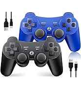 OKHAHA Controller 2 Pack for PS3 Wireless Controller for Sony Playstation 3, Double Shock 3, Blue...