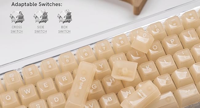 Creamy Khaki Jelly Shine Through Keycaps, Custom Clear Keycaps pbt