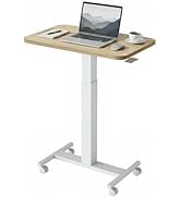HUANUO Small Rolling Laptop Standing Desk, Height Adjustable Mobile T-Base Desk with Lockable Cas...