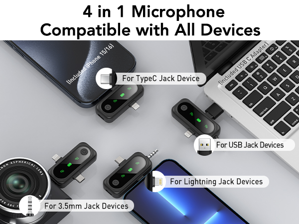 HEHOTTC 3 in 1 Mini Wireless Lavalier Microphone for All Devices