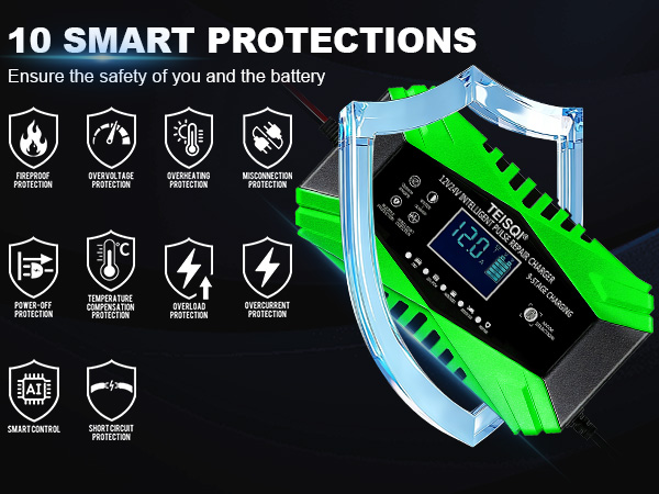 10 SMART PROTECTIONS, Ensure the safety of you and the battery