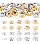 Sparkeads 20 Pcs Stainless Steel Corrugated Round Spacer Beads Rondelle Ball Loose Beads Gold Sil...