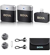 BOYA Wireless Lavalier Microphone for iPhone Plug Play Dual Lapel Microphones Cordless Clip on Mi...