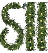 Pre-Lit Christmas Garland Decorations,6 FT Faux Led Norfolk Pine Garland Artificial Realistic, Re...