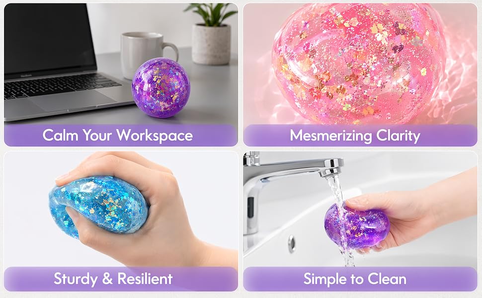 Squishy Colorful Glitter Stress Ball, Glitter Sensory Balls Squishy