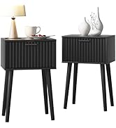 LAATOOREE Nightstands Set of 2, Small Side Table, Bedside Table with Fluted Door, Solid Wood Feet...
