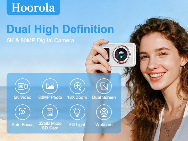 All-in-one camera for pro results. Features 5K video, 80MP photos, 18X zoom, and dual screens.